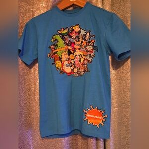NWT Nickelodeon 90s Cartoon Mashup T-Shirt Small Blue Rugrats Hey Arnold Freeze